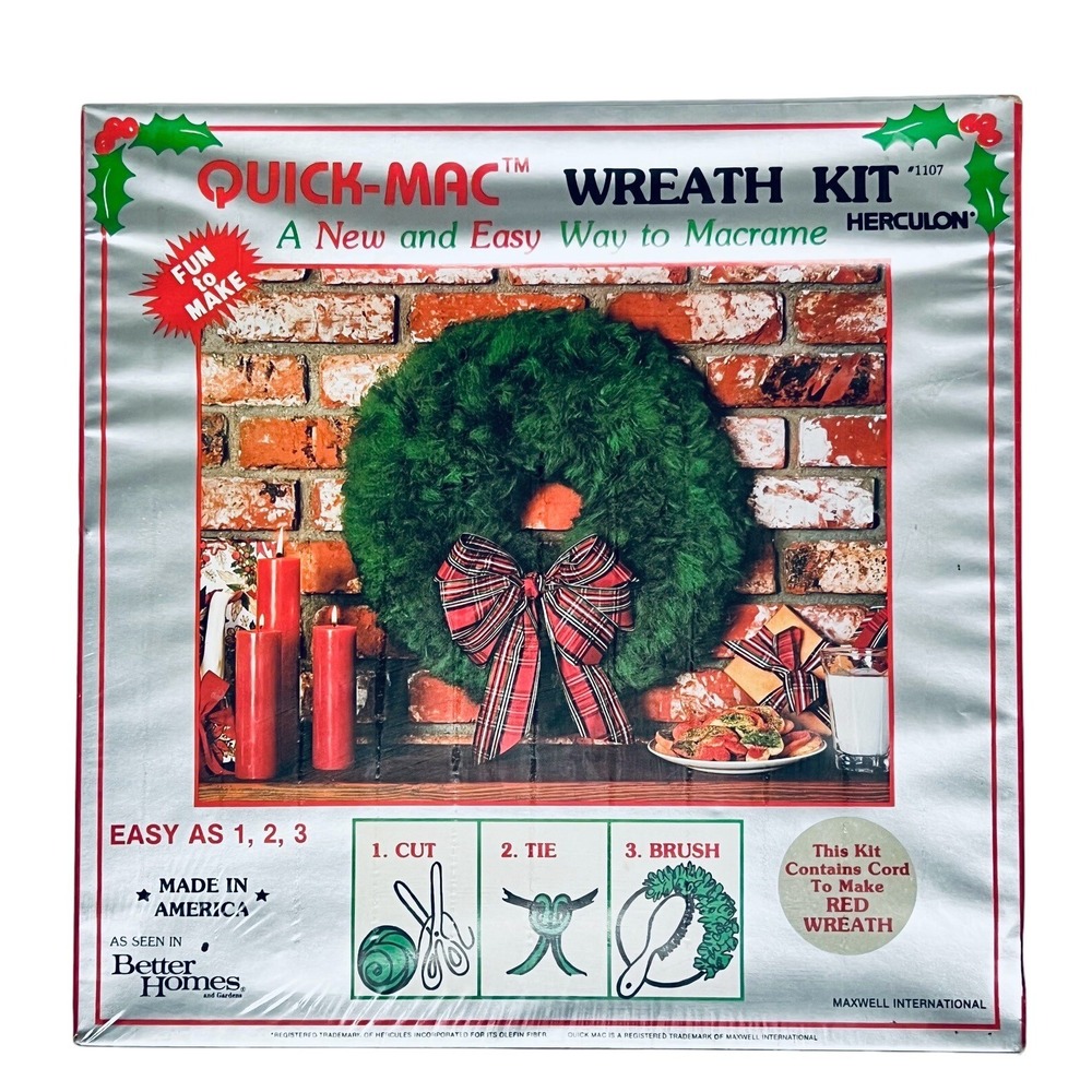 2 Vintage Better Homes Maxwell Quick-Mac Green Christmas Wreath Kit - White, Red - Picture 6 of 10